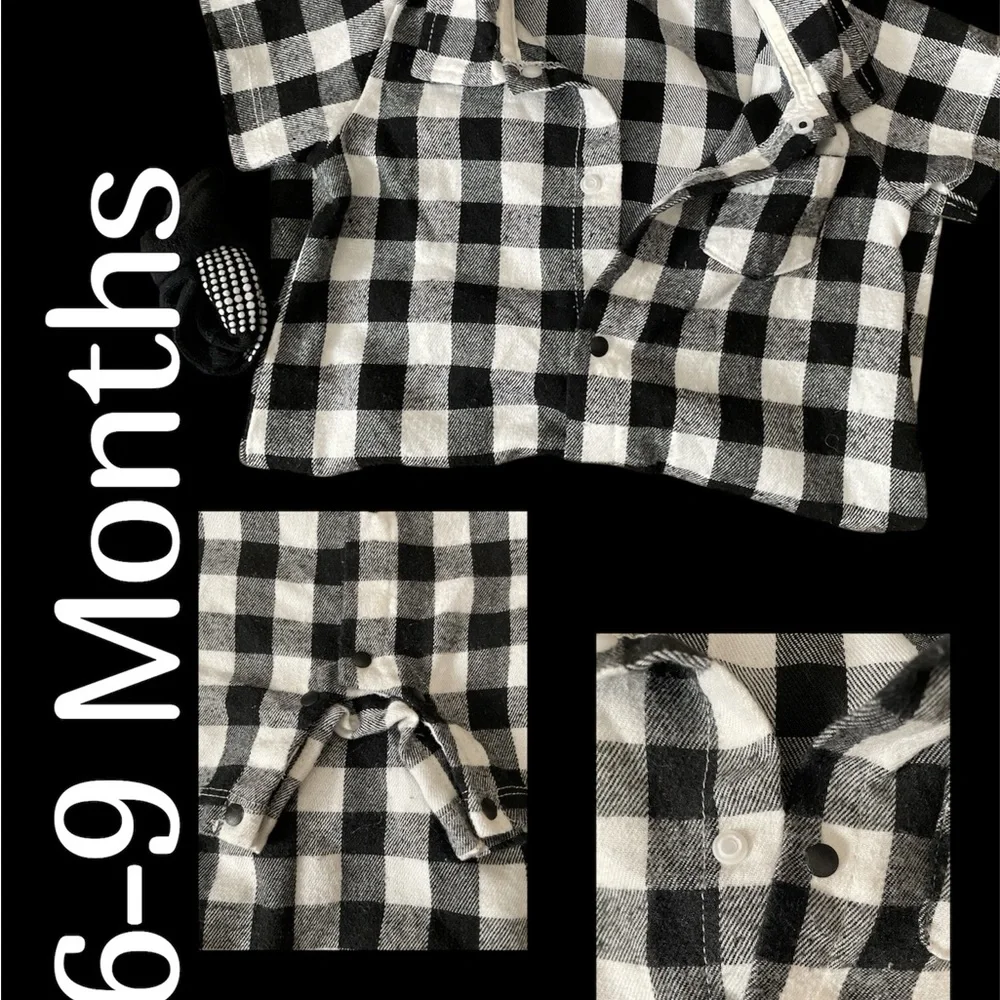 Black and White Checkered Baby Romper “I’m A Gentleman” SZ 6-9 M Full Snap Front